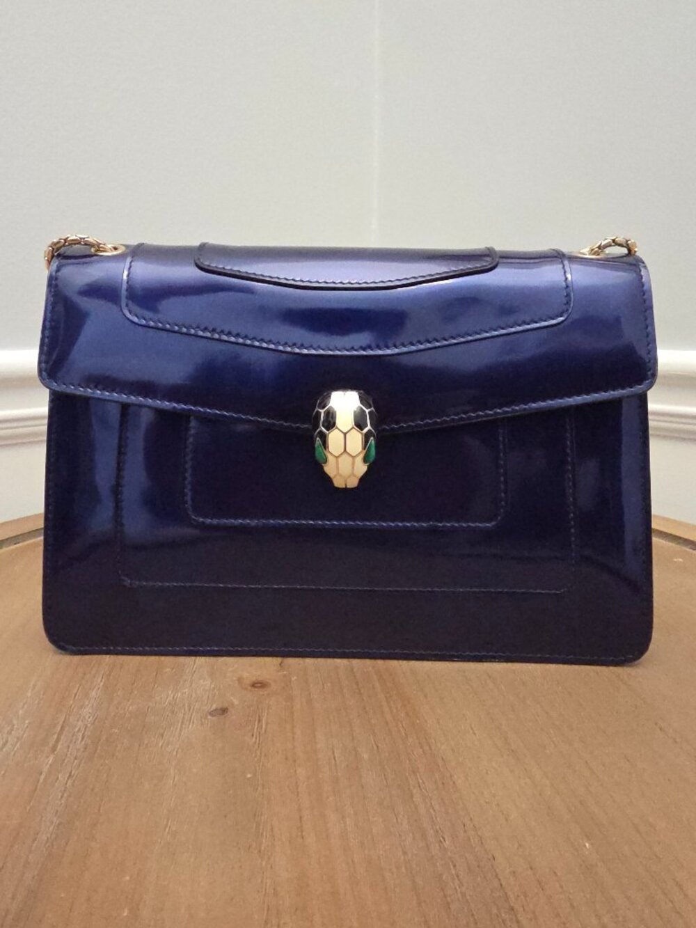 Bvlgari Serpenti Forever Sapphire Blue Patent Leather Bag